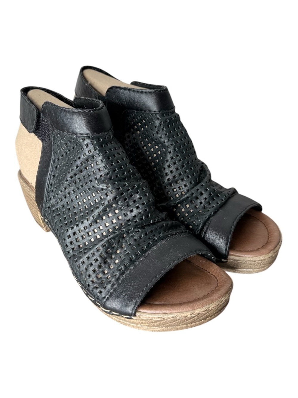 REMONTE Black Leather Shoetie Sandals Open Toe Velcro Size 37 / 6